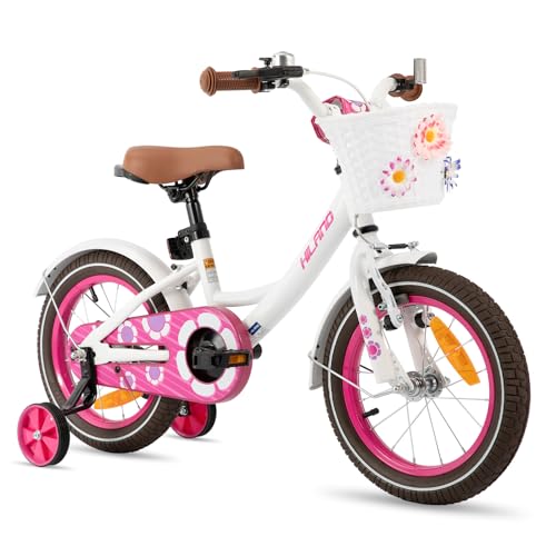HILAND 12 Zoll Kinderfahrrad für Mädchen Fahrrad 3 4 5 Jahren mit Korb Stützräder Weiß von HH HILAND