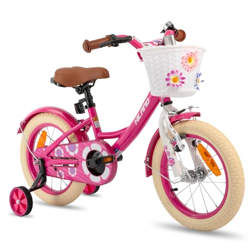 HILAND 14 Zoll Kinderfahrrad für Mädchen Fahrrad 3 4 5 Jahren mit Korb Stützräder Rosa von HH HILAND