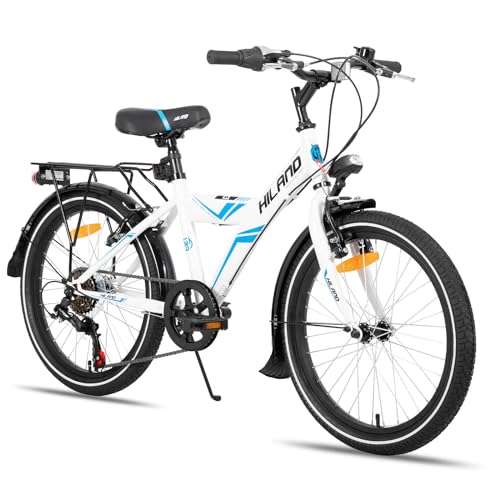 HILAND 20 Zoll Kinderfahrrad Mountainbike für Kinder Jungen Mädchen ab 6 7 8 9 10 Jahren mit Shimano 6 Gang Schaltung,Licht nach STVO, Ständer, Weiß Fahrrad von HH HILAND