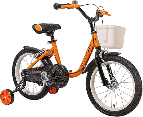 HILAND KIELA 14 Zoll Kinderfahrrad für Kinder Jungen Mädchen ab 4 5 6 Jahre alt Fahrrad mit Stützrädern Korb Klingel Handbremse Orange von HH HILAND