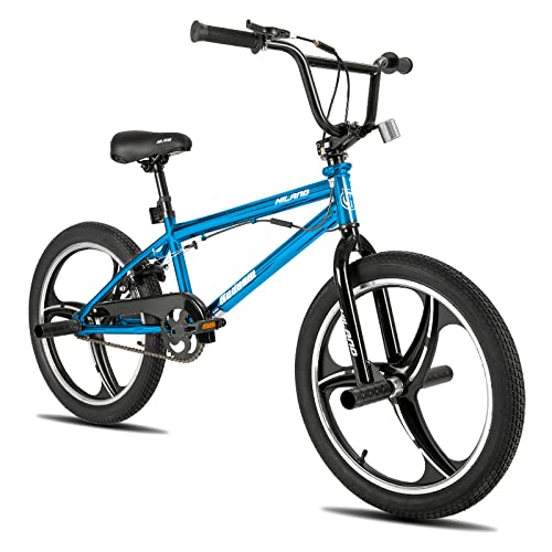 Hiland 20 Zoll 3 Speichen Kinder BMX Fahrrad für Jungen Mädchen ab 7 8 9 10 Jahre alt, 360 Grad Rotor Freestyle, 4 Pegs Single Speed Kinder BMX Fahrrad Blau von HH HILAND