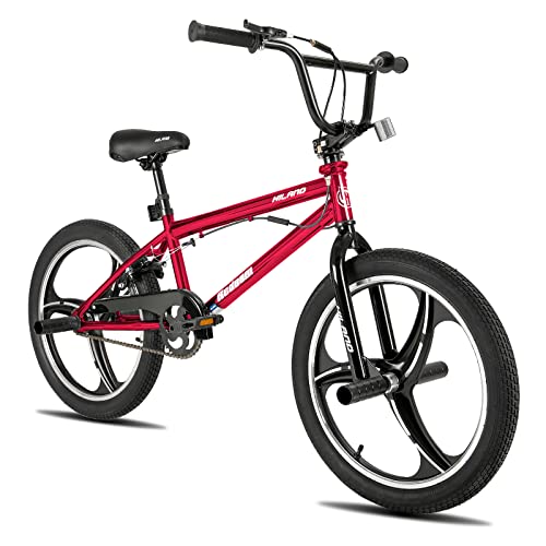 Hiland 20 Zoll 3 Speichen Kinder BMX Fahrrad für Jungen Mädchen ab 7 8 9 10 Jahre alt, 360 Grad Rotor Freestyle, 4 Pegs Single Speed Kinder BMX Fahrrad Rot von HH HILAND