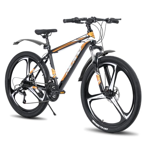 Hiland 26 Zoll Mountainbike MTB mit Aluminiumrahmen Scheibenbremse Federgabel 3 Speichenräder für Jugendliche Fahrrad Herren Damen Schwarz Orange von HH HILAND