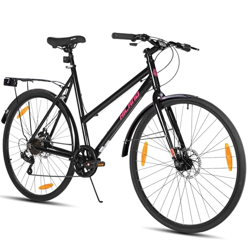 Hiland 28 Zoll Aluminium Rennrad, 7-Gang Schaltung Pendlerfahrrad mit Scheibenbremsen, 700C Komfortabler Stadt für Männer Frauen, Schwarz von HH HILAND