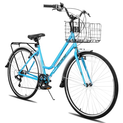 Hiland 700C Cityräder, 28 Zoll Urban City Pendler Fahrrad, Shimano 7 Gang Blau Damen Fahrrad, Hollandrad Hybrid Fahrrad für Männer Frauen von HH HILAND
