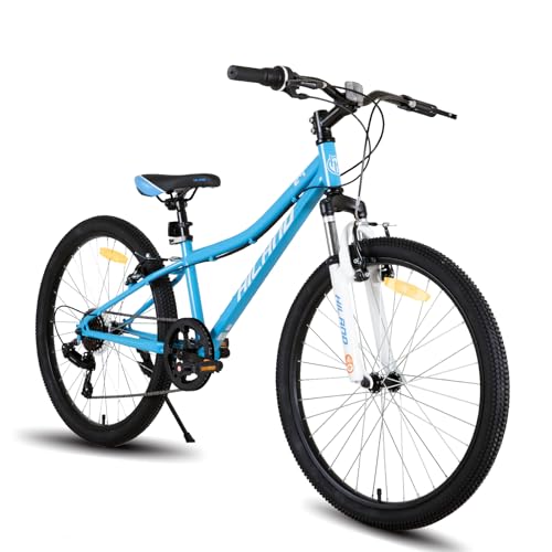 Hiland Climber 24 Zoll Kinderfahrrad, 7 Gang V-Bremse Kinder Mountainbike, Jugend MTB mit Federgabel, Mountainbike für Jungen Mädchen Blau von HH HILAND