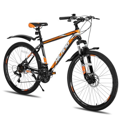 Hiland Mountainbike, Mehrspeichen, Shimano 21 Gänge Schaltung, Aluminium Rahmen 26 Zoll Laufräder, Scheibenbremse Fahrrad für Männer Frauen Herren MTB-Fahrrad Orange von HH HILAND
