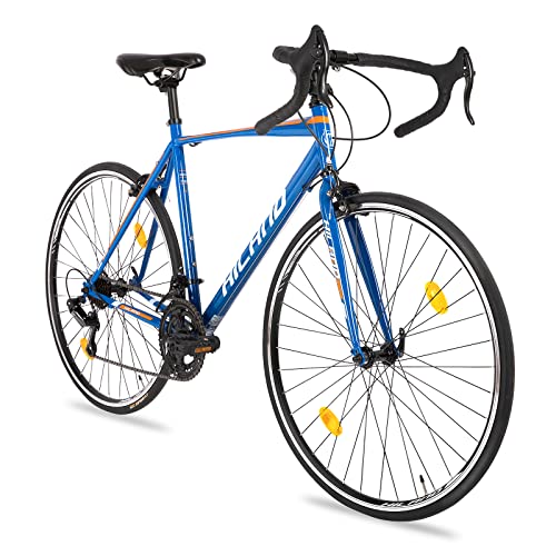Hiland Rennrad 700c Stahlrahmen mit 12 Gang-Schaltung 58cm Blau klemmbremse Racing Bike City Pendlerfahrrad für Damen und Herren von HH HILAND