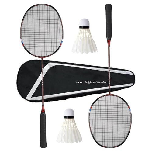 Badmintonschläger-Set, 2er-Set, inklusive 2 Schläger, 2 Federbälle, 1 Tragetasche, komplexe Kohlefaser, hohe Abstoßung, rundum langlebig, Trainings-Badmintonschläger, vorbespannt, 4U von HHFLRAWA