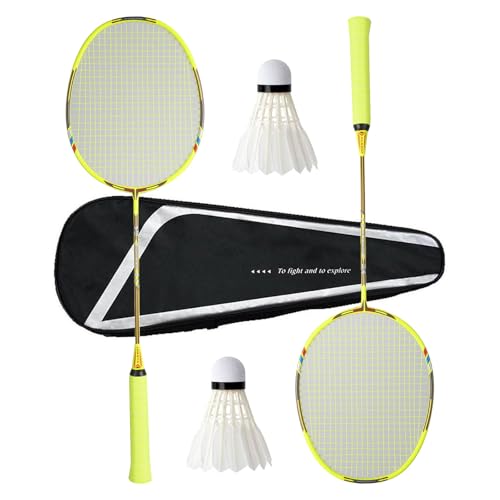 Badmintonschläger-Set, 2er-Set, inklusive 2 Schläger, 2 Federbälle, 1 Tragetasche, komplexe Kohlefaser, hohe Abstoßung, rundum langlebig, Trainings-Badmintonschläger, vorbespannt, 4U von HHFLRAWA