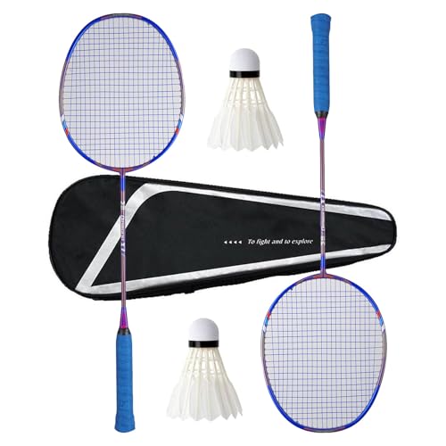 Badmintonschläger-Set, 2er-Set, inklusive 2 Schläger, 2 Federbälle, 1 Tragetasche, komplexe Kohlefaser, hohe Abstoßung, rundum langlebig, Trainings-Badmintonschläger, vorbespannt, 4U von HHFLRAWA