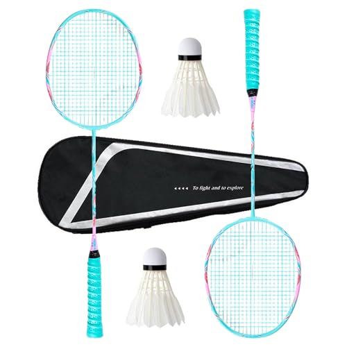 Badmintonschläger-Set, 2er-Set, inklusive 2 Schläger, 2 Federbälle, 1 Tragetasche, komplexe Kohlefaser, hohe Abstoßung, rundum langlebig, Trainings-Badmintonschläger, vorbespannt, 4U von HHFLRAWA