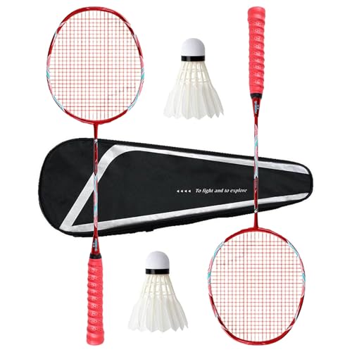 Badmintonschläger-Set, 2er-Set, inklusive 2 Schläger, 2 Federbälle, 1 Tragetasche, komplexe Kohlefaser, hohe Abstoßung, rundum langlebig, Trainings-Badmintonschläger, vorbespannt, 4U von HHFLRAWA