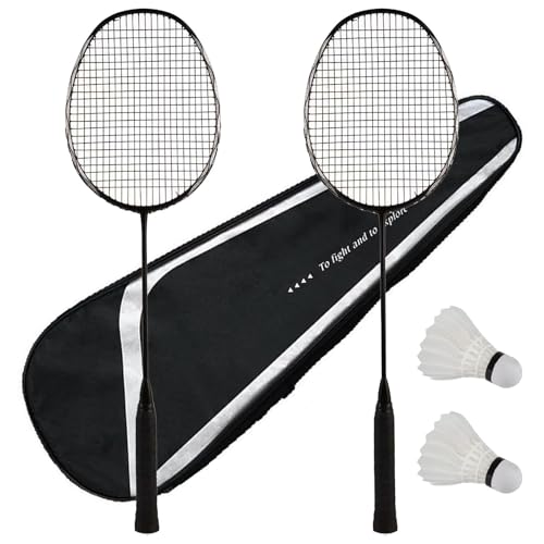 Badmintonschläger mit 4U leichten 2 Schlägern, 2 Federbällen, 1 Tragetasche, Vollkohlefaser-Badmintonschläger-Set, 2er-Set, für Outdoor-Spiele, Fitnessstudio (vorbespannt) von HHFLRAWA