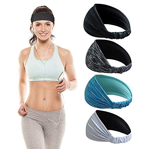 HHOOMY Stirnband Damen 4 Stück Sport Stirnband Elastisch Haarband Damen Breit Haarreife für Yoga Workout Laufen Wandern (Farbe 4) von HHOOMY