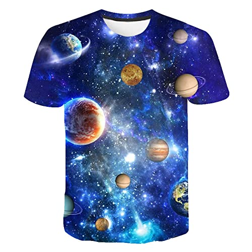 HHRHLKNH 3D Kurzarm Sommer Space Planet Universe 3D Gedrucktes T-Shirt Herren Damen Kinder Sky Star Rundhals Streetwear Herren T-Shirt,Xk-14,4XL von HHRHLKNH