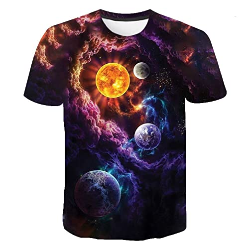 HHRHLKNH Hawaiihemd Herren 3D Sommer Space Planet Universe 3D Gedrucktes T-Shirt Herren Damen Kinder Sky Star Rundhals Streetwear Herren T-Shirt,Xk-12,4XL von HHRHLKNH