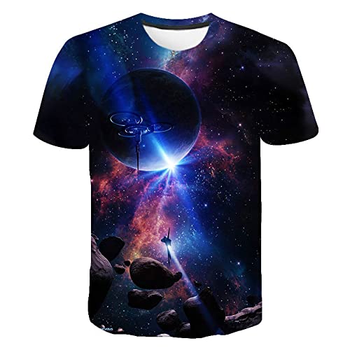 HHRHLKNH Herren Hemd Hawaiihemd Kurzarm 3D Gedruckt Freizeithemd Shirt Sommer Space Planet Universe 3D Gedrucktes T-Shirt Herren Damen Kinder Sky Star Rundhals Streetwear Herren T-Shirt,Xk-5,4XL von HHRHLKNH