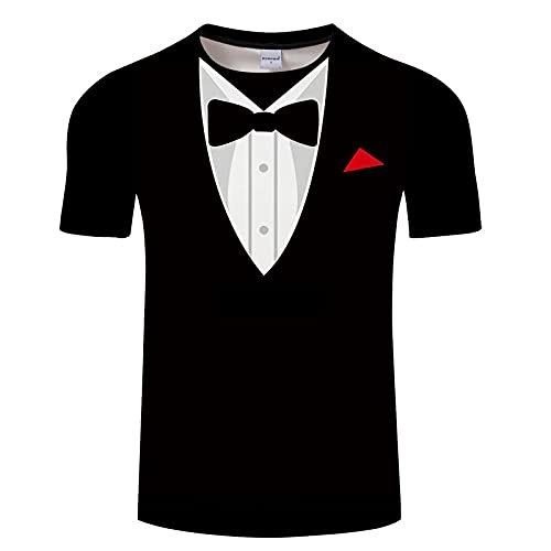 HHRHLKNH Herren Tshirt Set 3D Krawatte Krawatten Herren Sommerhemden T-Shirt Hemd Retro Krawatten Anzug 3D Druck T-Shirt Casual Sleeve Sleeve Hülse Lustige Anzug Tops-T5._XXL._China von HHRHLKNH