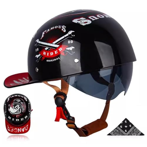 Motorrad Halbhelm Baseballmütze-Helm Halbschalenhelm Mit Gesichtsschutz ECE-Zulassung Motorradhelm Baseball Cap Abnehmbares Futter Skalierbare Innenlinse S-XL 55-62CM von BCYBD