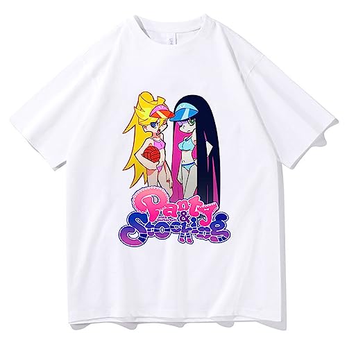 HIAPES Panty and Stocking with Garterbelt Kurzarm Mode Unisex T-Shirt Retro Männer Damen Anime Cartoon Kleid Casual Plus Größe Sommer Unterhemd XS ~ 3XL-White||L von HIAPES