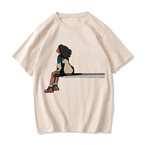 HIAPES SZA Cartoon Grafik T-Shirt Mode Retro Kurzarm Plus Größe Männer Frauen Mode Y2k Stil Baumwolle Tops Sommer Rundhals Tops Oversize-Khaki||XS von HIAPES