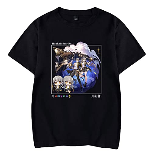 Honkai Star Rail Kurzarm Sweatshirt Cartoon Druck T Shirt, Unisex Kurzarm Pullover Rundhalsausschnitt Herren T Shirt Freizeitkleidung, XXS~4XL-Blue||4XL von HIAPES