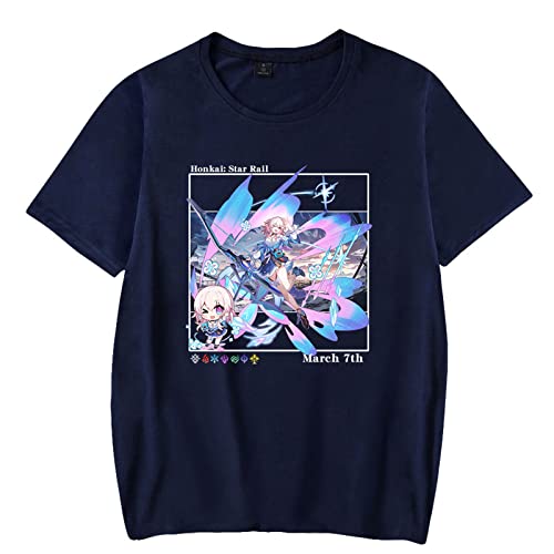 Kurzarm Sweatshirt Honkai Star Rail Sommer Klassisches Cartoon Druck T Shirt, Unisex Lässig Modisch Coole Tops Übergröße-White||XXS von HIAPES