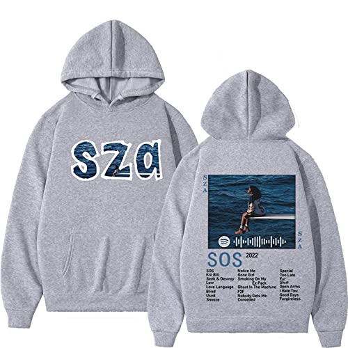 SZA Hoodie SOS Cartoon Grafik Sweatshirt Männer Frauen Reversible Print Übergroßen Pullover Y2k Casual Oberbekleidung Hip Hop Streetwear-Khaki||XS von HIAPES
