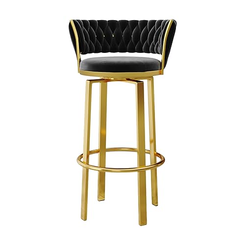 Samt-Barhocker mit gewebter Rückenlehne, 3er-Set, goldene Metall-Rundhocker, drehbare Barstühle für Esszimmer, Café (1 Stück, Höhe 75 cm) Lucky Star von HIARAN