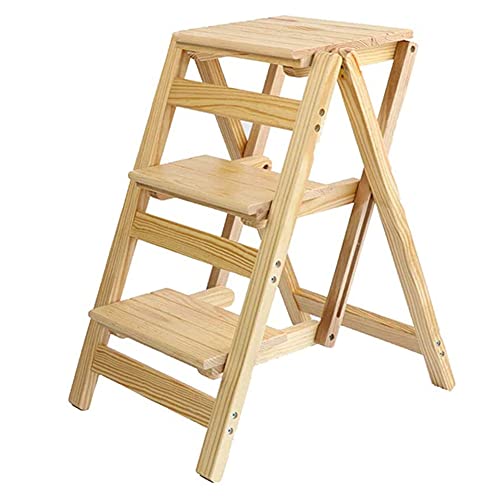 Trittleiter, mehrschichtig, zusammenklappbar, für die Küche, Holz-Tritthocker, multifunktionaler, tragbarer Leiterstuhlsitz mit Rutschfester Fußabdeckung, Heim-, Küchen-, Badezimmer- und Büromöbel von HIARAN