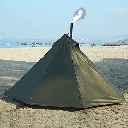 1 Personen Ultraleicht Hot Tent Mit Stove Jack Tipi Zelt Outdoor Camping Firstzelte für Zeltofen Holzofen 4 Jahreszeiten Die Jagd Trekking Pyramidenzelt (Grün) von HIDEWALKER