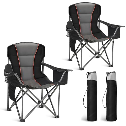 HIGH POINT SPORTS Campingstuhl Faltbar 2er Set 200kg Klappstuhl Gepolstert mit Getränkehaltern Faltbarer Angelstuhl XXL mit Armlehnen Outdoorstuhl Schwarz von HIGH POINT SPORTS