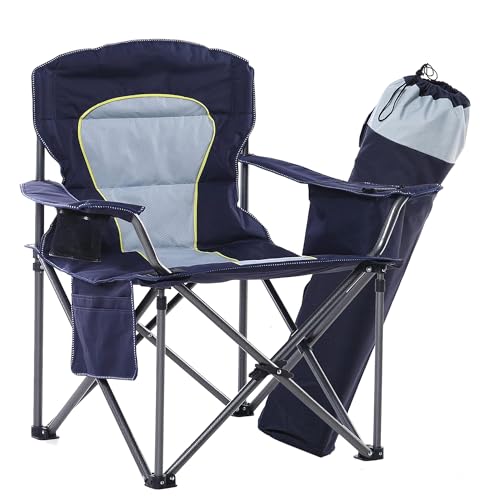 HIGH POINT SPORTS Übergroßer Campingstuhl Faltbar Angelstuhl Tragbar 200KG Belastbar Klappstuhl mit Kühltasche Armlehne Getränkehalter Gepolstert Tragbar Campingsessel(Dunkelblau) von HIGH POINT SPORTS