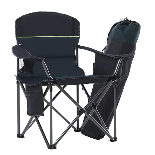 HIGH POINT SPORTS Übergroßer Campingstuhl Faltbar Angelstuhl Tragbar 200KG Belastbar Klappstuhl mit Kühltasche Armlehne Getränkehalter Gepolstert Tragbar Campingsessel(Grün) von HIGH POINT SPORTS
