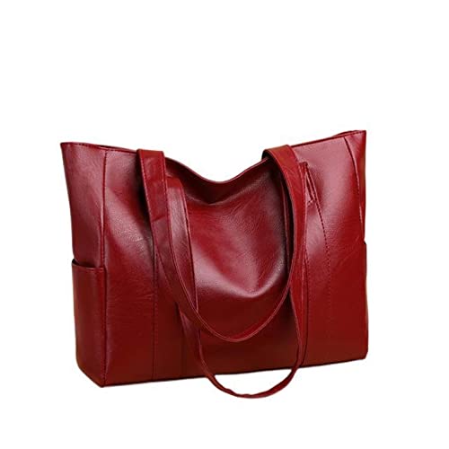 HIHELO Handtasche, lässig, große Kapazität, Tragetasche für Damen, einfarbig, Reißverschluss, weibliche Schultertasche, Damenhandtasche, rote Tasche von HIHELO