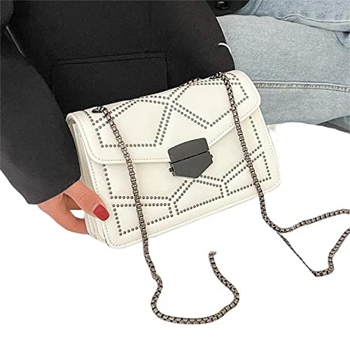 HIHELO Handtasche Nietenkette Kleine Umhängetasche für Damen Schultertasche Messenger Bag Damen Handtaschen - A-Beige von HIHELO