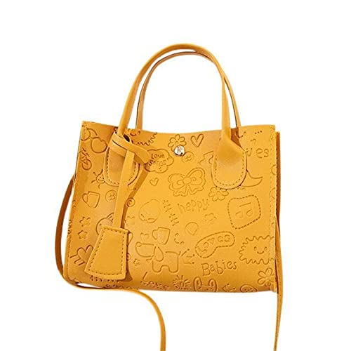 HIHELO Handtasche für Damen, Retro, einfarbig, Umhängetasche, niedliches Muster, lässige Damen-Handtaschen, Gelb von HIHELO