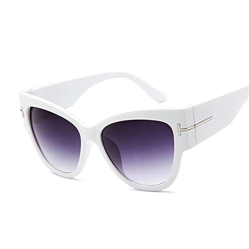 HIHELO Sonnenbrille Katzenauge Sonnenbrille Damen Großer Rahmen Sonnenbrille Klare Linse Weibliche Farbtöne Vintage-Weiß von HIHELO