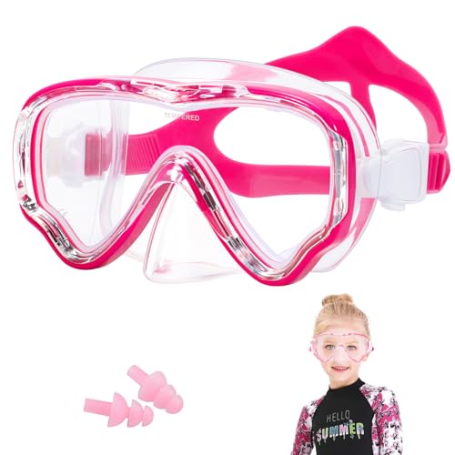 Schwimmbrille Kinder, HIKOTEY Taucherbrille Kinder (4-12 Jahre) mit Antibeschlag, Tauchmaske mit Ohrstöpsel, Anti-Leck Schnorchelmaske für Kinder, Jungen, Mädchen - Rosarot von HIKOTEY