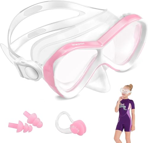 HIKOTEY Taucherbrille Kinder 4-16 Jahre,Schnorchelset Kinder Schwimmbrille Kinder für Mädchen Jungen,Tauchmaske mit Nasenschutz,180°Panorama HD Anti Nebel Anti-Leck Verstellbares Silikonband von HIKOTEY