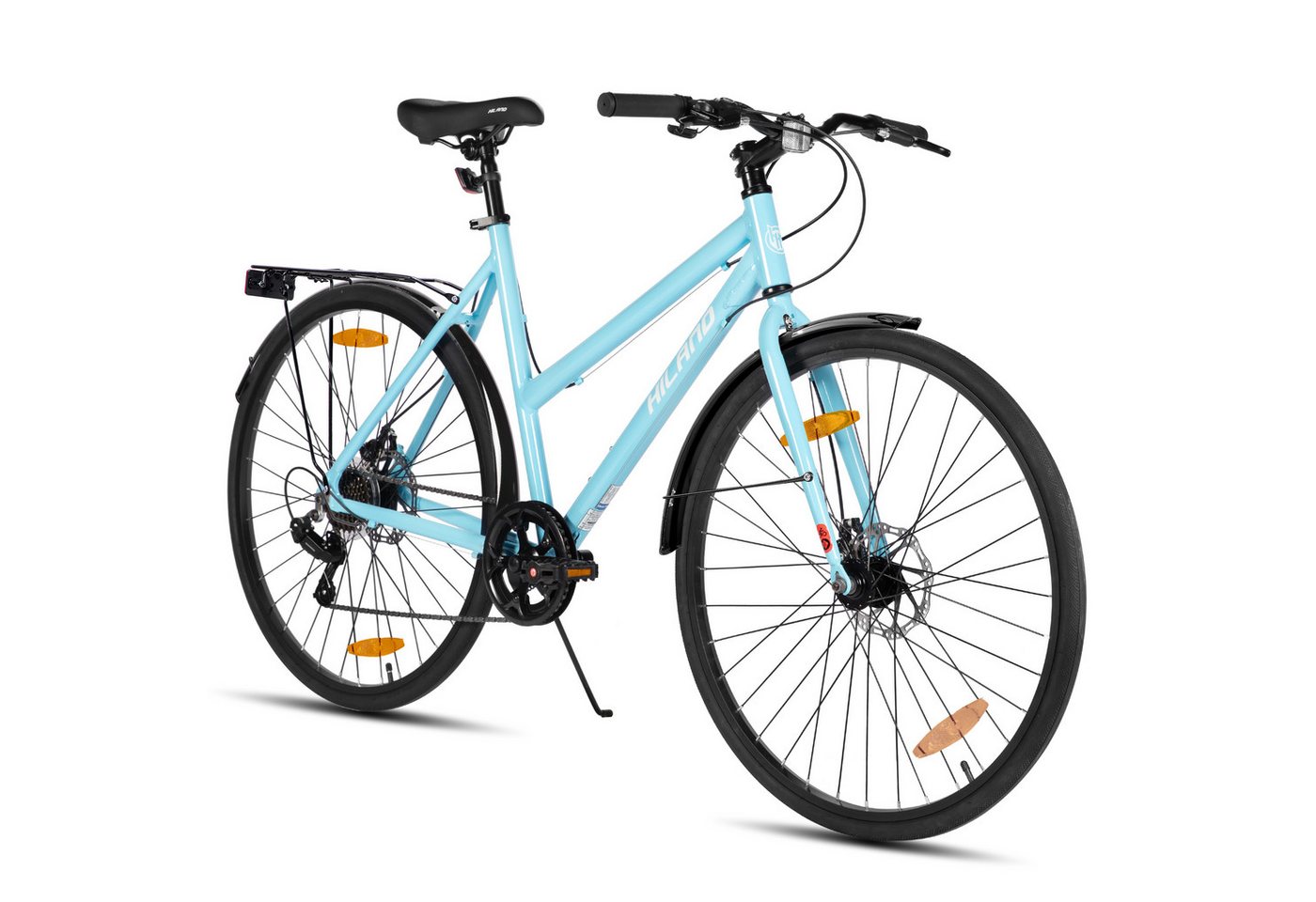HILAND Cityrad 700C Herren Damen Student Aluminiumlegierung Pendler Stadtfahrrad, 7-Gang, mit Schutzblechen, Gepäckträger, Mechanische Scheibenbremse von HILAND