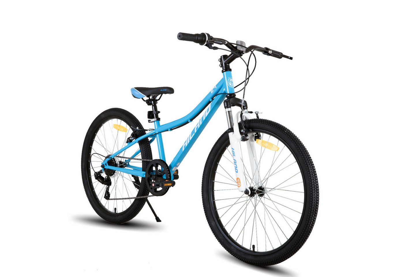 HILAND Mountainbike 24 Zoll Kinderfahrrad ab 6-12 Jahre alt MTB Studenten-Pendlerfahrrad, mit Federgabel 7 Gang, V-Bremse, Hochwertiger Rahmen von HILAND