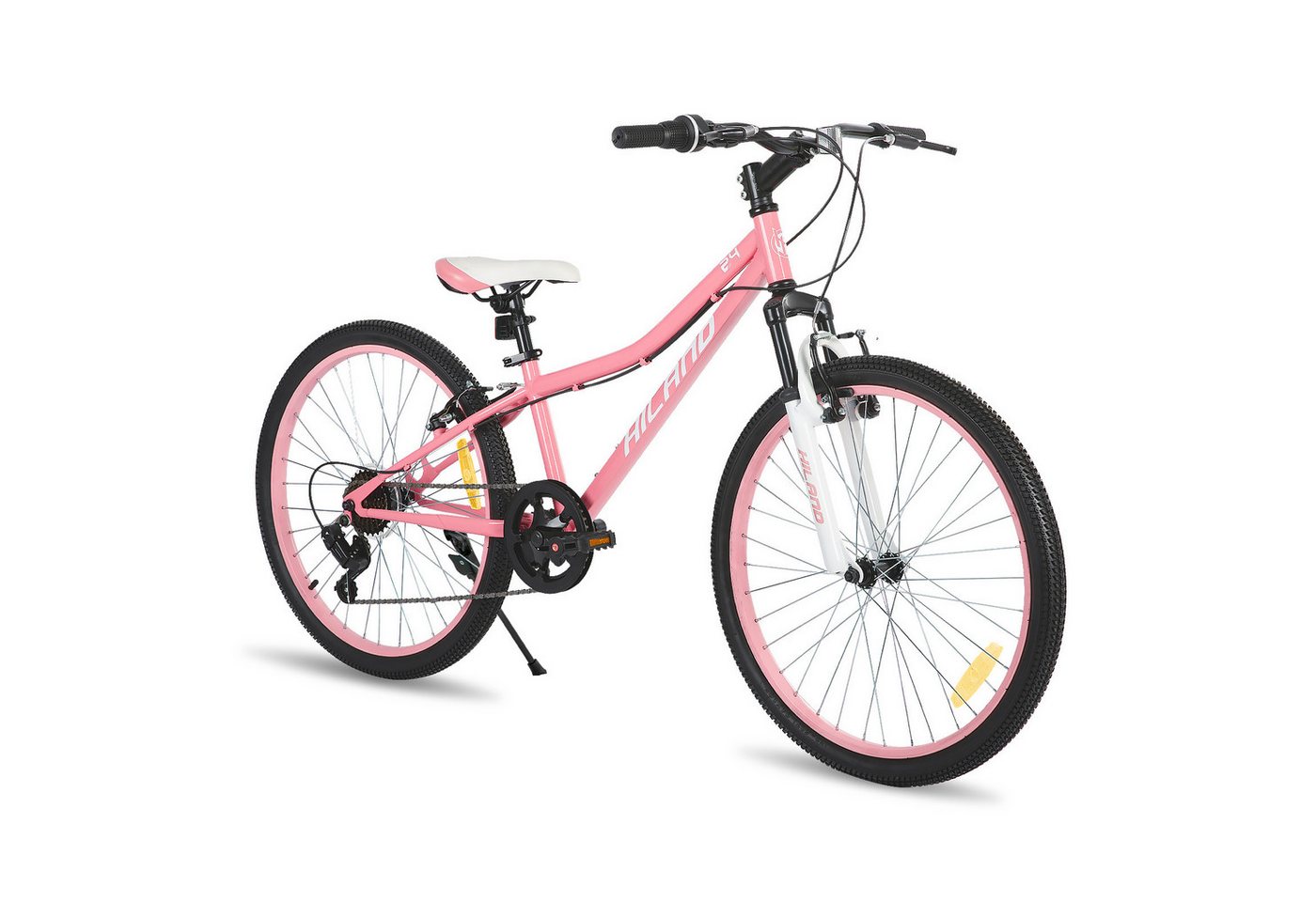 HILAND Mountainbike 24 Zoll Kinderfahrrad ab 6-12 Jahre alt MTB Studenten-Pendlerfahrrad, mit Federgabel 7 Gang, V-Bremse, Hochwertiger Rahmen von HILAND