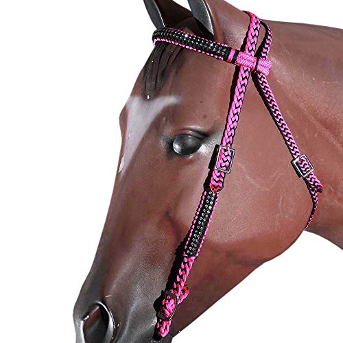 HILASON Zaumzeug für Pferde, flach, geflochten, Paracord-Kristall, Pink / Schwarz von HILASON
