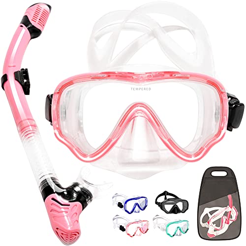 HINATAA Taucherbrille für Erwachsene, Panorama, 180 °, gehärtetes Glas, Schnorchelbrille, Anti-Beschlag und Schnorchelschlauch, Taucherbrille, Schnorchel-Set für Frauen und Männer (Rosa) von HINATAA