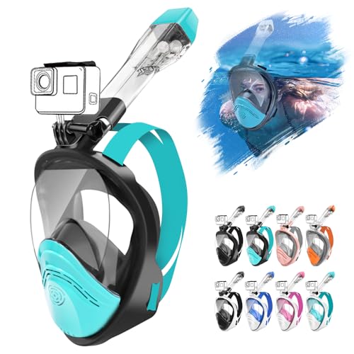 HINATAA Tauchermaske,Schnorchelmaske,180° Anti-Fog Lecksichere Schnorchelset,Kameras Kompatible Taucherbrille,Doppelte schwimmende Kugel Snorkeling Mask Erwachsene Kinder (L/XL, Schwarz grün) von HINATAA