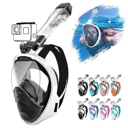 HINATAA Tauchermaske,Schnorchelmaske,180° Anti-Fog Lecksichere Schnorchelset,Kameras Kompatible Taucherbrille,Doppelte schwimmende Kugel Snorkeling Mask Erwachsene Kinder (S/M, Schwarz weiß) von HINATAA