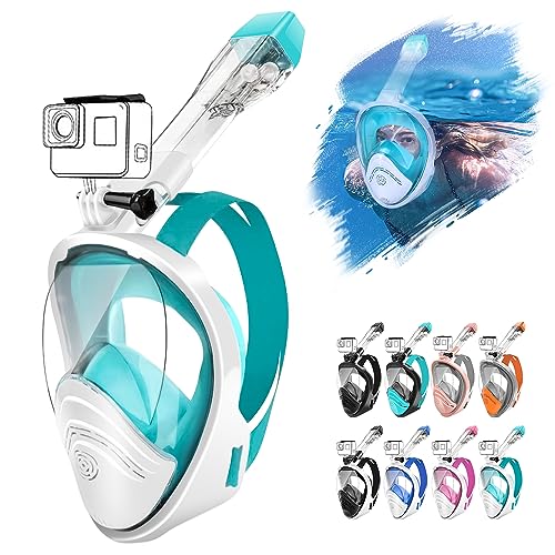 HINATAA Tauchermaske,Schnorchelmaske,180° Anti-Fog Lecksichere Schnorchelset,Kameras Kompatible Taucherbrille,Doppelte schwimmende Kugel Vollgesichts Snorkeling Mask Erwachsene Kinder (L/XL, Grün) von HINATAA