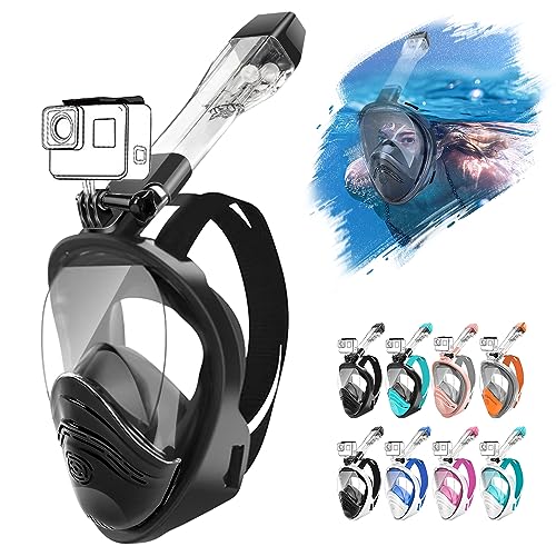 HINATAA Tauchermaske,Schnorchelmaske,180° Anti-Fog Lecksichere Schnorchelset,Kameras Kompatible Taucherbrille,Doppelte schwimmende Kugel Vollgesichts Snorkeling Mask Erwachsene Kinder (L/XL, Schwarz) von HINATAA